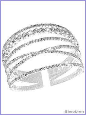 Crystal Rhinestone Multilayer Cuff Bracelet Bridal Jewelry